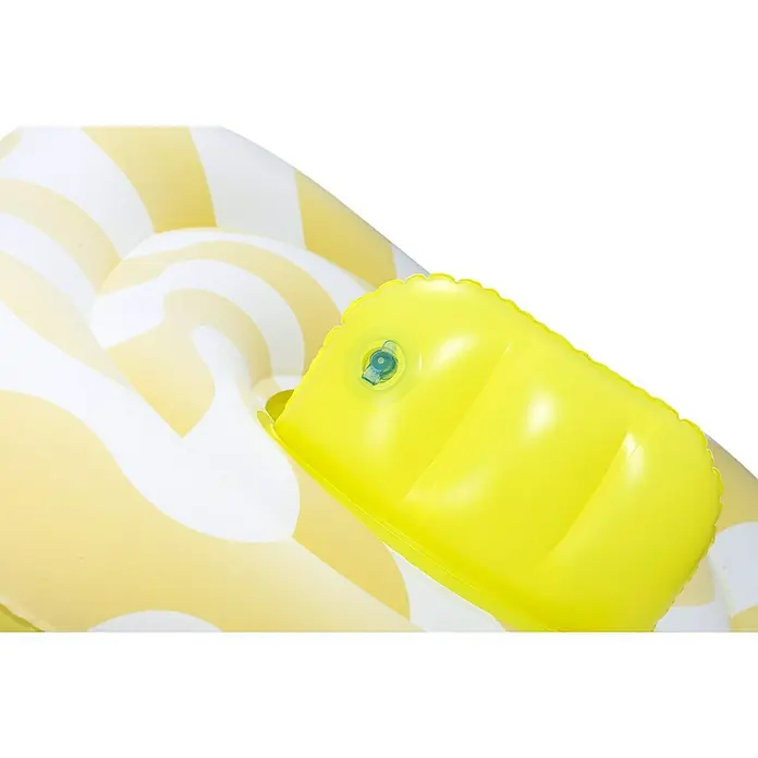 Bestway Schwimmsitz Samtoberfläche - Gelb, 4 Luftkammern - Aufblasbarer Babybadeeinsatz in Gelb und Weiß, mit leuchtend gelber Kopfstütze und Aufblasventil.
