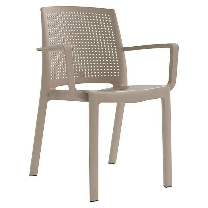 Grosfillex Stapelsessel Set Luce - 4 Stk., Polypropylen, Stapelbar, Beige, B x T x H: 58 x 52 x 81 cm - Moderner beiger perforierter Kunststoffstuhl mit Armlehnen.