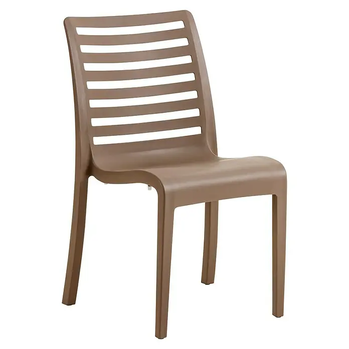 Grosfillex Stapelstuhl Set Slat - 4 Stk., Polypropylen, Stapelbar, Taupe, B x T x H: 53 x 58 x 88 cm - Brauner Kunststoffstuhl mit Lattenrückenlehne.
