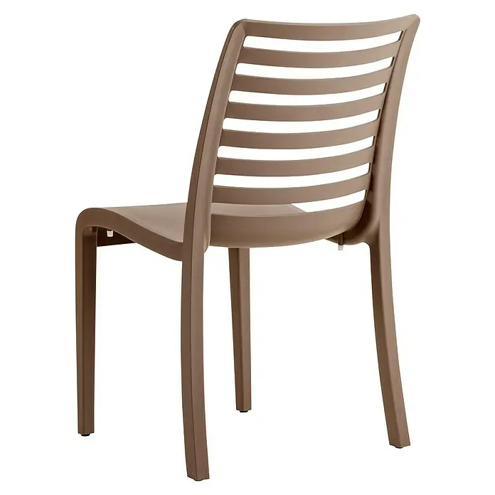 Grosfillex Stapelstuhl Set Slat - 4 Stk., Polypropylen, Stapelbar, Taupe, B x T x H: 53 x 58 x 88 cm - Brauner Kunststoffstuhl mit lamellierter Rückenlehne.