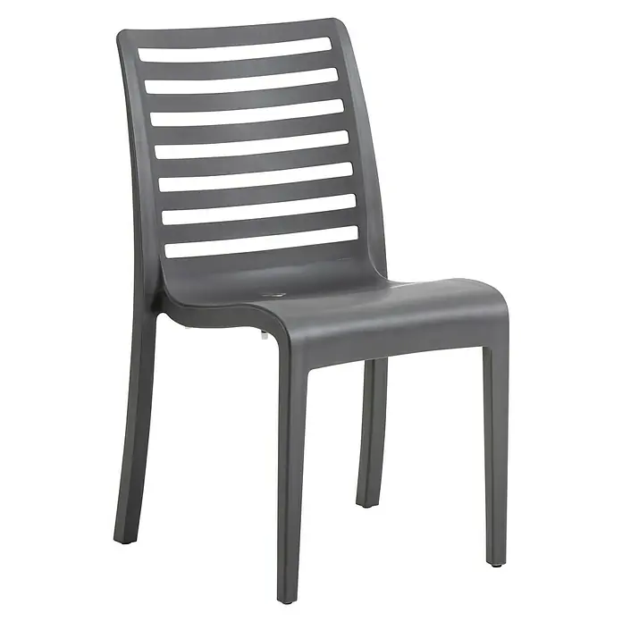 Grosfillex Stapelstuhl Set Slat - 4 Stk., Polypropylen, Stapelbar, Anthrazit, B x T x H: 53 x 58 x 88 cm - Grauer Plastikstuhl mit einer Lattenrückenlehne.