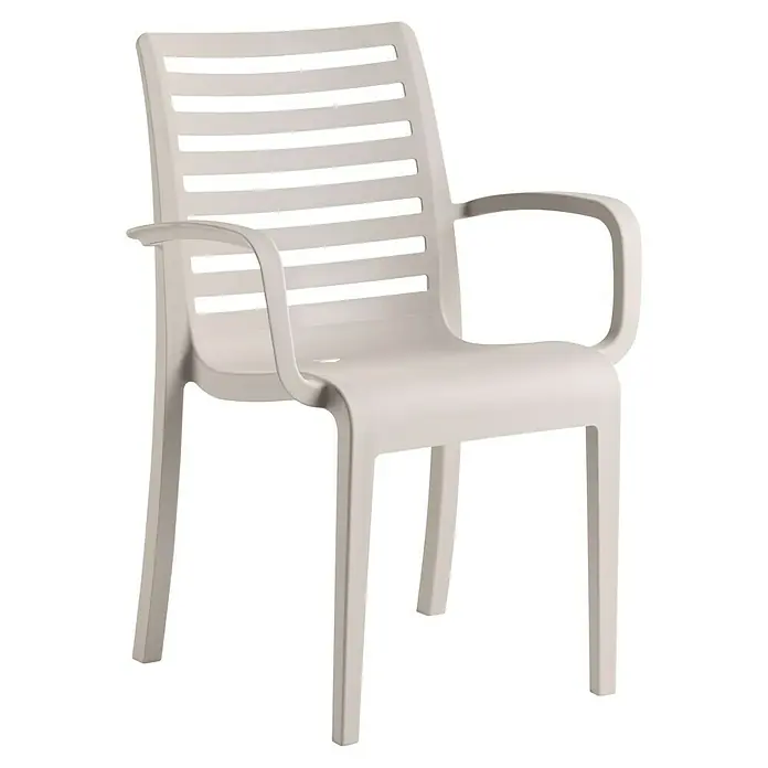 Grosfillex Stapelsessel Set Slat - 4 Stk., Polypropylen, Stapelbar, Beige, B x T x H: 60 x 58 x 88 cm - Hellbeiger Kunststoffstuhl mit Lamellenrückenlehne und Armlehnen.