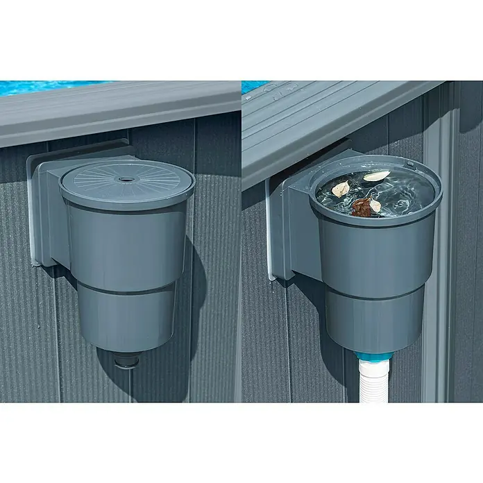 Bestway Stahlwand-Pool Hydrium - Ø x H: 732 x 132 cm, Grau, 49.200 l - Grauer Kunststoff-Poolskimmer für Aufstellbecken, geschlossen und beim Auffangen von Schmutz.
