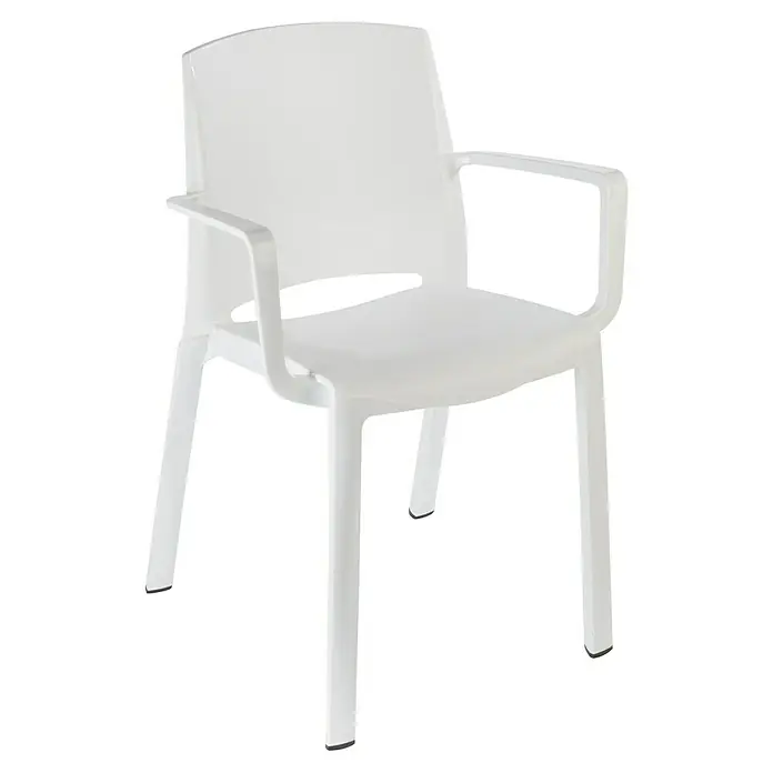 Grosfillex Stapelsessel Set Milton - 4 Stk., Polypropylen, Stapelbar, Weiß, B x T x H: 58 x 52 x 81 cm - Weißer Plastikstuhl mit Armlehnen, für den Innen- oder Außenbereich geeignet.