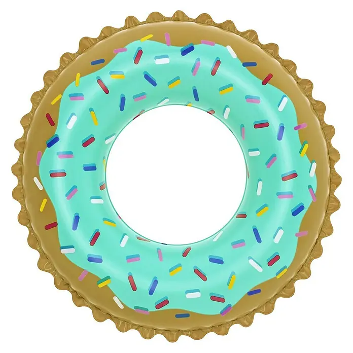 Bestway Schwimmring Donut - Braun/Türkis - Donut-förmiger aufblasbarer Schwimmring mit brauner Basis, hellblauer Glasur und bunten Streuseln.