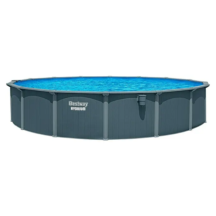 Bestway Stahlwand-Pool Hydrium - Ø x H: 732 x 132 cm, Grau, 49.200 l - Grauer Bestway Hydrium Aufstellpool mit blauem Wasser und strukturierter Außenwand. Seitenfilter integriert.