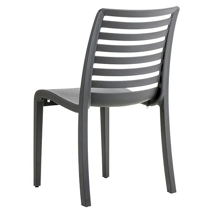 Grosfillex Stapelstuhl Set Slat - 4 Stk., Polypropylen, Stapelbar, Anthrazit, B x T x H: 53 x 58 x 88 cm - Dunkelgrauer Kunststoffstuhl mit Lamellenrückenlehne.