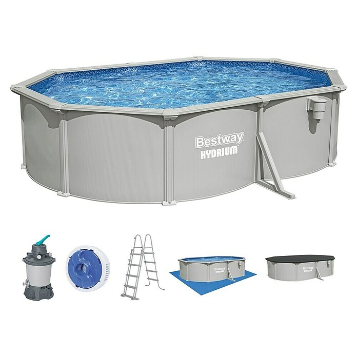 Bestway Opzetzwembad Hydrium Set 500 (l x b x h: 500 x 366 x 122 cm, Grijs, 16.296 l) | BAUHAUS