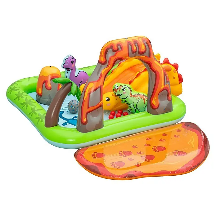 Bestway Planschbecken Wasserspielcenter Vulkan - 188 x 262 x 102 cm - Aufblasbares Dinosaurier-Wasserspielzentrum mit Rutsche, Planschbecken, Vulkan, Palme und Dinosaurierfiguren.