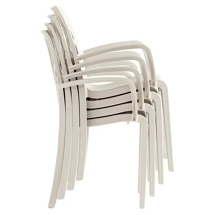 Grosfillex Stapelsessel Set Vegetal - 4 Stk., Polypropylen, Beige, B x T x H: 60 x 58 x 88 cm - Gestapelte weiße Plastikstühle, platzsparend lagerbar.
