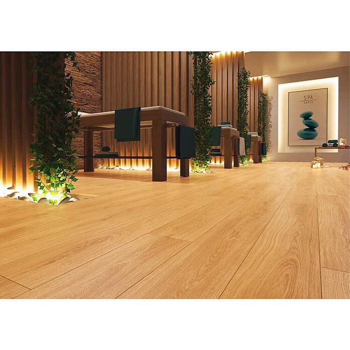 LOGOCLIC Laminado Hidro Roble Linn (1.380 x 191 x 12 mm, Marrón, AC5) | BAUHAUS