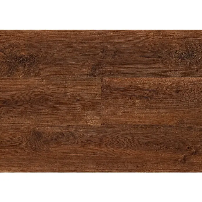 LOGOCLIC Laminado Roble Arabica - 1.380 x 193 x 8 mm, Marrón, AC4 - Suelo de madera marrón oscuro cálido con vetas realistas y nudos naturales.