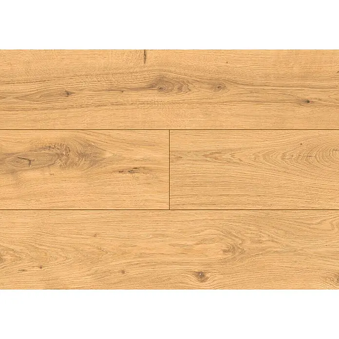 LOGOCLIC Laminado Hidro Roble Norden - 1.380 x 191 x 8 mm, Marrón, AC4, Resistente al agua - Tablas de suelo de madera clara con veta natural y nudos sutiles, diseñadas para pisos interiores.
