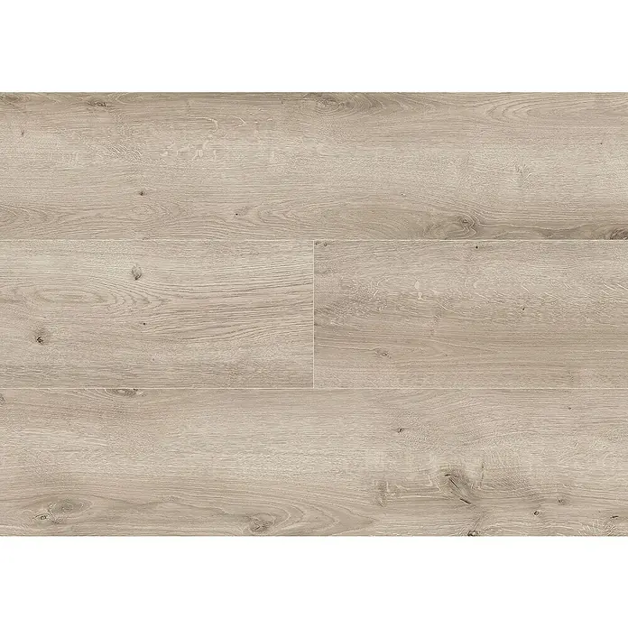 LOGOCLIC Laminado Hidro Roble Portofino - 1.380 x 191 x 8 mm, Marrón, AC4, Resistente al agua - Tablas de suelo efecto madera gris claro con veta natural y nudos.