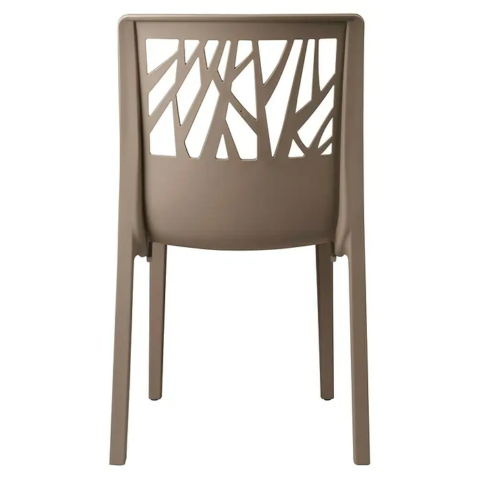 Grosfillex Stapelstuhl Set Vegetal - 4 Stk., Polypropylen, Taupe, B x T x H: 60 x 58 x 88 cm - Stapelbarer Stuhl aus taupefarbenem Kunststoff mit geometrisch gemusterter Rückenlehne.