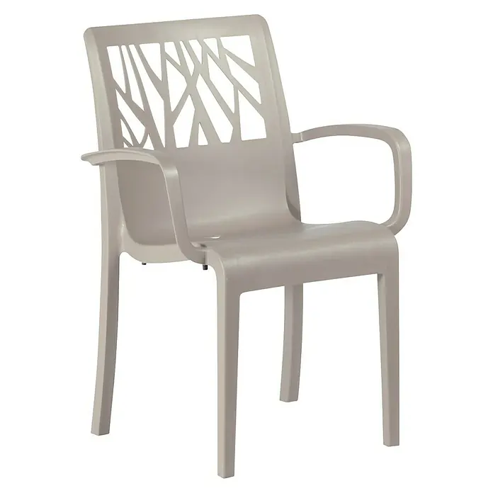 Grosfillex Stapelsessel Set Vegetal - 4 Stk., Polypropylen, Beige, B x T x H: 60 x 58 x 88 cm - Heller grauer Plastikstuhl mit Armlehnen und dekorativer Rückenlehne.