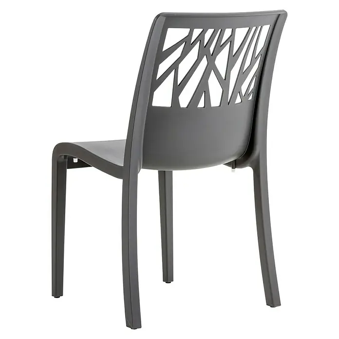 Grosfillex Stapelstuhl Set Vegetal - 4 Stk., Polypropylen, Anthrazit, B x T x H: 60 x 58 x 88 cm - Grauer Plastikstuhl mit dekorativer, durchbrochener Rückenlehne mit astähnlichem Muster.