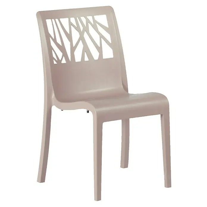 Grosfillex Stapelstuhl Set Vegetal - 4 Stk., Polypropylen, Beige, B x T x H: 60 x 58 x 88 cm - Ein hellbeige Kunststoffstuhl mit einem modernen, abstrakt astförmigen Rückenausschnitt.