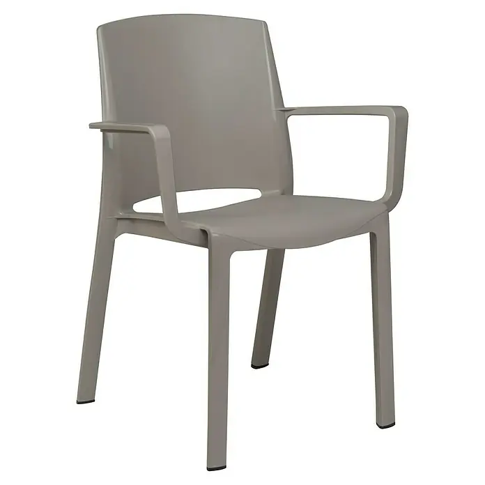 Grosfillex Stapelsessel Set Milton - 4 Stk., Polypropylen, Stapelbar, Taupe, B x T x H: 58 x 52 x 81 cm - Moderner grauer Plastikstuhl mit Armlehnen.