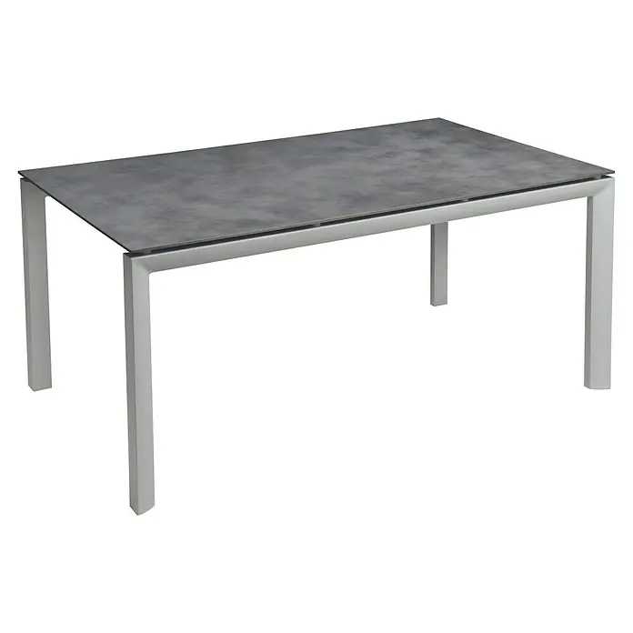 Grosfillex Gartentisch Greggia - L x B x H: 160 x 95 x 74,5 cm, Aluminium, HPL, Grau - Rechteckiger Esstisch mit grauer Steinoptikplatte und stabilen hellgrauen Metallbeinen.
