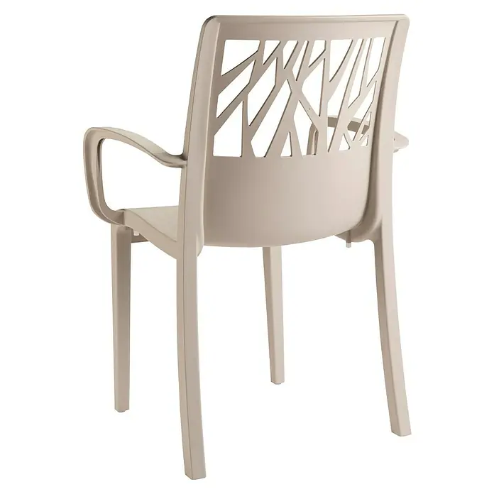 Grosfillex Stapelsessel Set Vegetal - 4 Stk., Polypropylen, Beige, B x T x H: 60 x 58 x 88 cm - Beiger Plastikstuhl mit Armlehnen und modernem geometrischem Rückendesign.