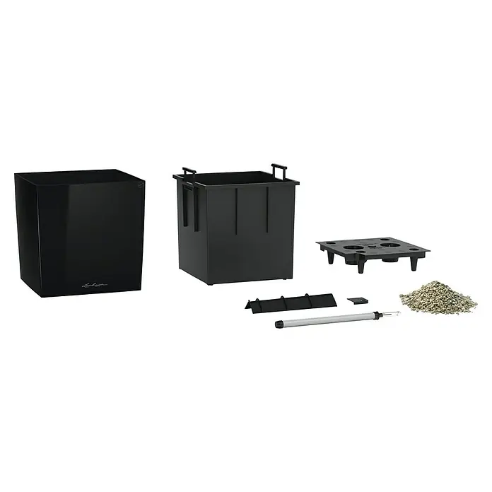 Lechuza Cube Pflanzkübel eckig Premium - Außenmaß (L x B x H): 49 x 49 x 49,5 cm, Kunststoff, Schwarz - Schwarze Komponenten für ein selbstbewässerndes Pflanzgefäß: Topf, Einsatz, Bewässerungsset und Granulat.