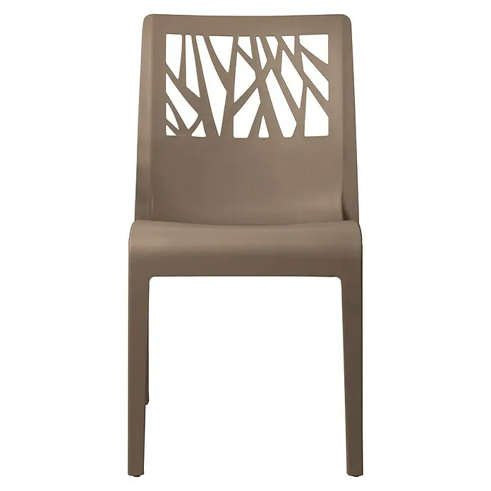 Grosfillex Stapelstuhl Set Vegetal - 4 Stk., Polypropylen, Taupe, B x T x H: 60 x 58 x 88 cm - Brauner Stuhl mit dekorativem, abstraktem Muster auf der Rückenlehne.