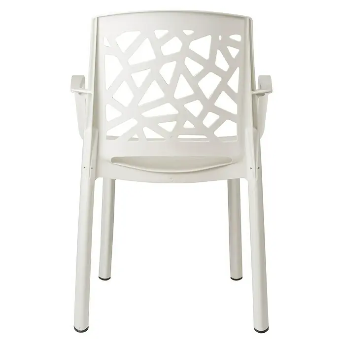 Grosfillex Stapelsessel Set Stuart - 4 Stk., Polypropylen, Stapelbar, Weiß, B x T x H: 58 x 52 x 81 cm - Weißer Plastikstuhl mit geometrisch gemusterter Rückenlehne.