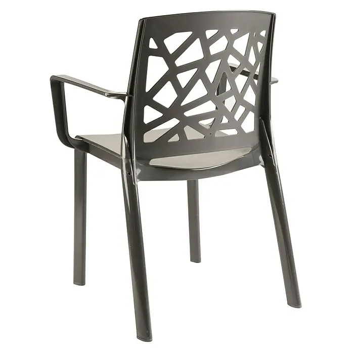 Grosfillex Stapelsessel Set Stuart - 4 Stk., Polypropylen, Stapelbar, Anthrazit, B x T x H: 58 x 52 x 81 cm - Dunkelgrauer Plastikstuhl mit geometrischer Rückenlehne und Armlehnen.
