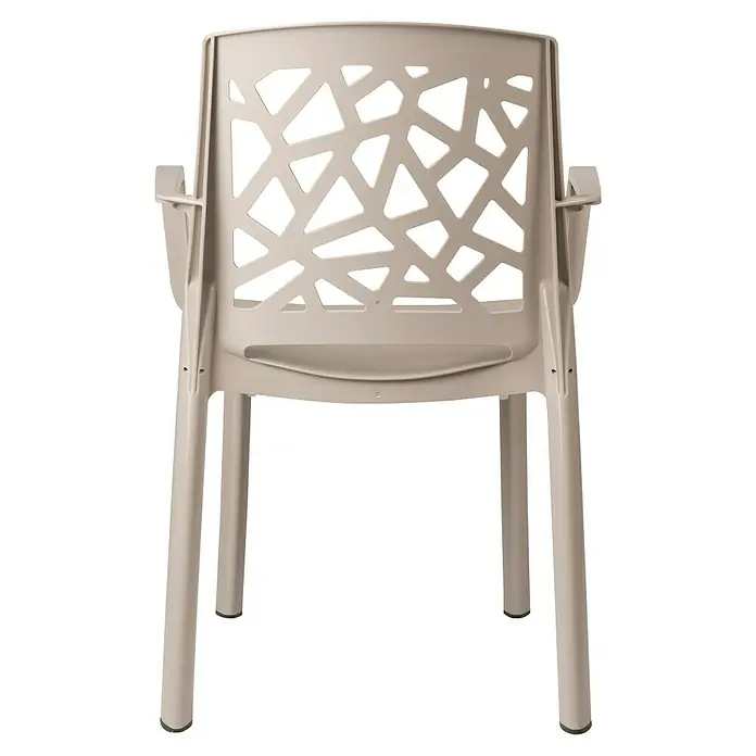 Grosfillex Stapelsessel Set Stuart - 4 Stk., Polypropylen, Stapelbar, Beige, B x T x H: 58 x 52 x 81 cm - Hellbeiger Plastikstuhl mit geometrisch gemusterter Rückenlehne und Armlehnen.