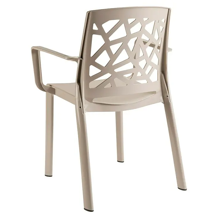 Grosfillex Stapelsessel Set Stuart - 4 Stk., Polypropylen, Stapelbar, Beige, B x T x H: 58 x 52 x 81 cm - Heller beiger Kunststoff-Sessel mit geometrischem Aussparungsmuster an der Rückenlehne.