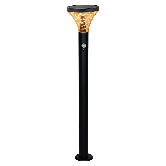 Luceco Sobremuro solar solar LED Cone - Ø x Al: 16 x 80 cm, Negro, Blanco cálido, IP44 - Baliza solar negra con iluminación LED cálida y sensor de movimiento.