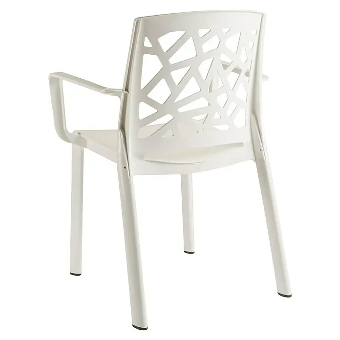 Grosfillex Stapelsessel Set Stuart - 4 Stk., Polypropylen, Stapelbar, Weiß, B x T x H: 58 x 52 x 81 cm - Weißer moderner Kunststoffstuhl mit geometrisch ausgeschnittener Rückenlehne und Armlehnen.