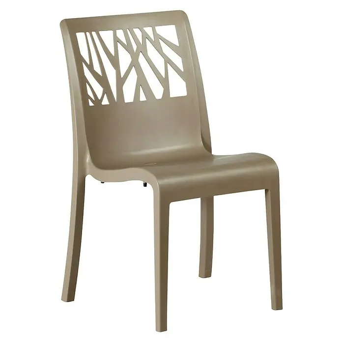 Grosfillex Stapelstuhl Set Vegetal - 4 Stk., Polypropylen, Taupe, B x T x H: 60 x 58 x 88 cm - Hellbrauner Plastikstuhl mit dekorativer, baumastähnlicher Rückenlehne.