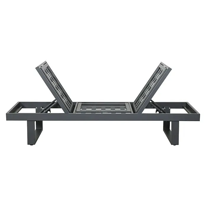 Gartenbank Fargo - B x T x H: 210 x 73 x 96 cm, Aluminium, SDP, Grau - Verstellbare dunkelgraue Metall-Gartenliege, beide Enden angehoben.