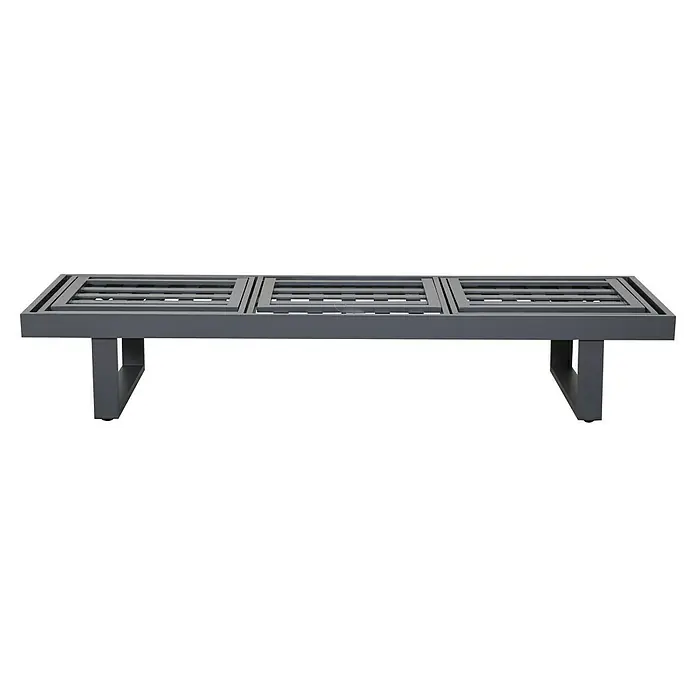 Gartenbank Fargo - B x T x H: 210 x 73 x 96 cm, Aluminium, SDP, Grau - Dunkelgraue Metallbank mit drei Lattenrost-Sitzflächen.