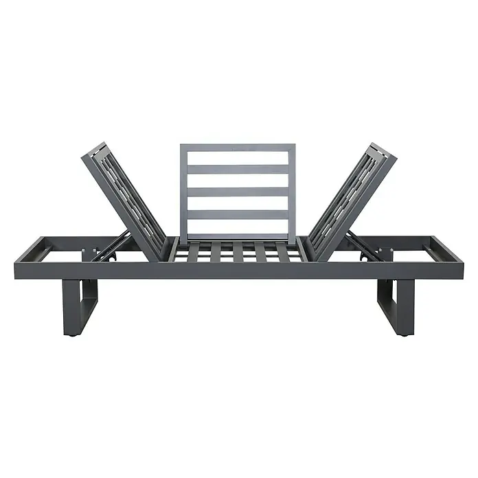 Gartenbank Fargo - B x T x H: 210 x 73 x 96 cm, Aluminium, SDP, Grau - Dunkelgrauer Metall-Liegestuhlrahmen mit verstellbaren Rücken- und Beinlehnen.