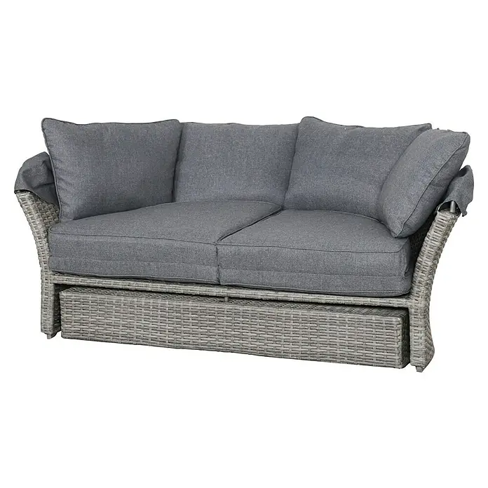Loungeliege Seattle - L x B x H: 196 x 181 x 167 cm, Aluminium, Grau, Inklusive Schutzhülle - Graues Korb-Outdoor-Sofa für 2 Personen mit grauen Polstern.
