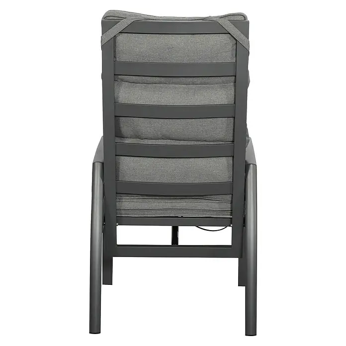 Garten-Positionssessel - Aluminium, Rückenlehne verstellbar, Anthrazit, B x T x H: 58 x 66 x 108,5 cm - Grauer Garten-Loungesessel aus Metall mit dicken grauen Textilpolstern, von hinten gesehen.
