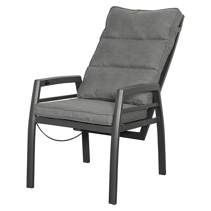 Garten-Positionssessel - Aluminium, Rückenlehne verstellbar, Anthrazit, B x T x H: 58 x 66 x 108,5 cm - Grauer Relaxsessel mit gepolsterten Auflagen und dunkelgrauem Metallrahmen, mit verstellbarer Liegefunktion.