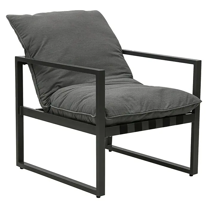 Loungemöbel-Set Coral - 4 -tlg., Aluminium, Polyester, Grau - Dunkelgrauer Stoff-Sessel mit Metallgestell und weichen Kissen.