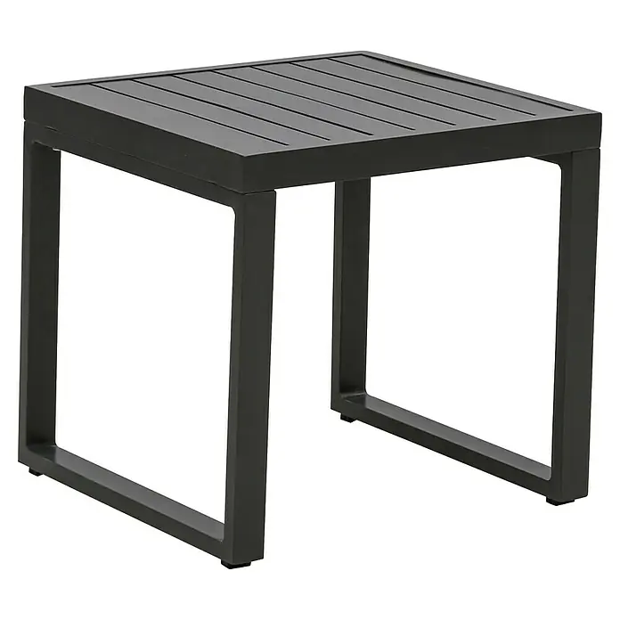 Loungemöbel-Set Coral - 4 -tlg., Aluminium, Polyester, Grau - Anthrazitfarbener quadratischer Beistelltisch aus Metall mit Lattenrostplatte.