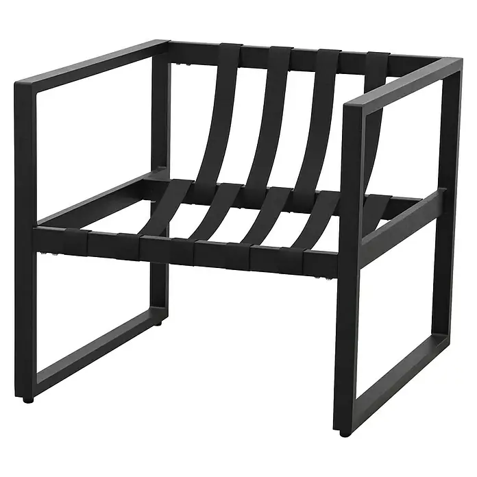 Loungemöbel-Set Coral - 4 -tlg., Aluminium, Polyester, Grau - Schwarzer Metallsessel mit schwarzer Gurtbespannung für Sitz und Rückenlehne.