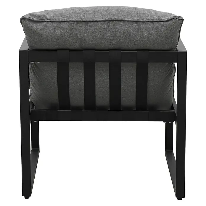 Loungemöbel-Set Coral - 4 -tlg., Aluminium, Polyester, Grau - Schwarzer Metall-Outdoor-Sessel mit grauen Polstern und schwarzer Riemen-Rückenlehne.
