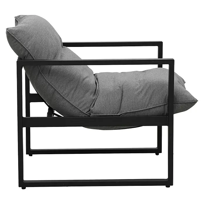Loungemöbel-Set Coral - 4 -tlg., Aluminium, Polyester, Grau - Grauer Lounge-Sessel mit schwarzem Metallrahmen.