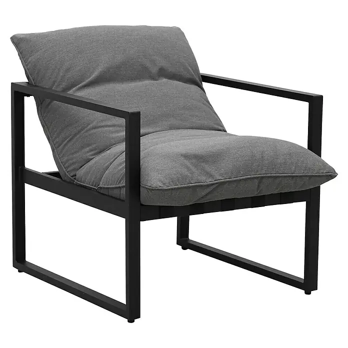 Loungemöbel-Set Coral - 4 -tlg., Aluminium, Polyester, Grau - Grauer Stoff-Lounge-Sessel mit schwarzem Metallgestell.