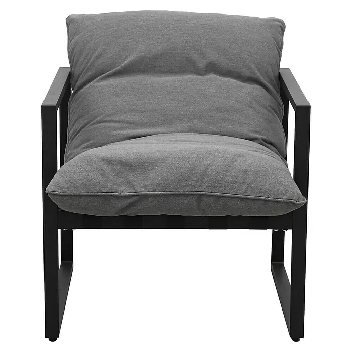 Loungemöbel-Set Coral - 4 -tlg., Aluminium, Polyester, Grau - Grauer Outdoor-Sessel mit schwarzem Metallrahmen und weichen grauen Kissen.