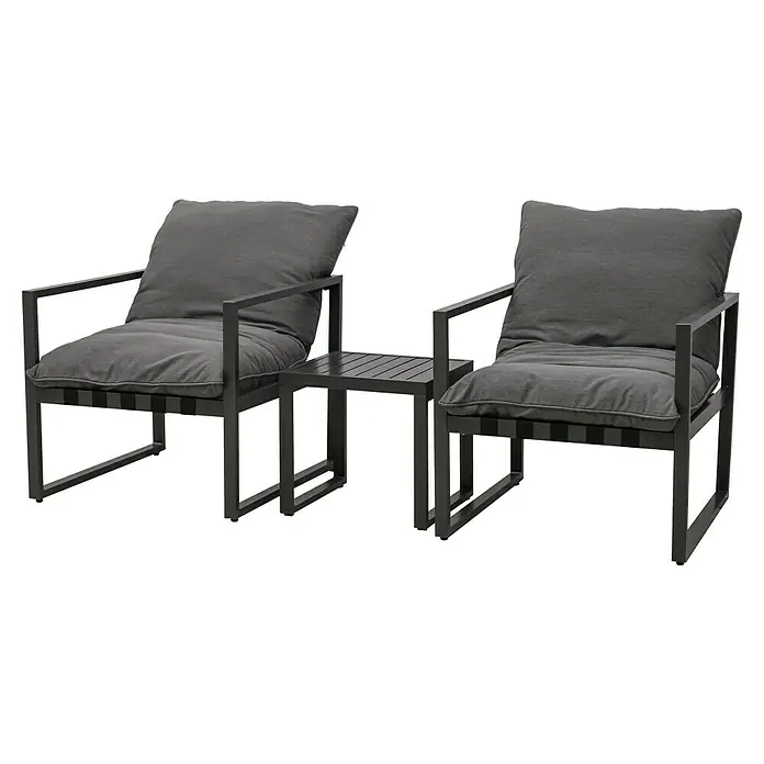 Loungemöbel-Set Coral - 4 -tlg., Aluminium, Polyester, Grau - Dunkelgraues Outdoor-Lounge-Set aus Metall mit zwei Stühlen und Beistelltisch, graue Polster.
