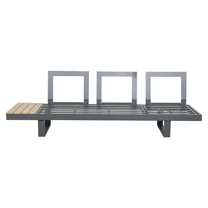 Loungemöbel-Set Lugano - 3 -tlg., Aluminium, Anthrazit/Braun - Moderne graue Metall-Gartenbank mit drei Rückenlehnen und hellem Holzlamellen-Beistelltisch.