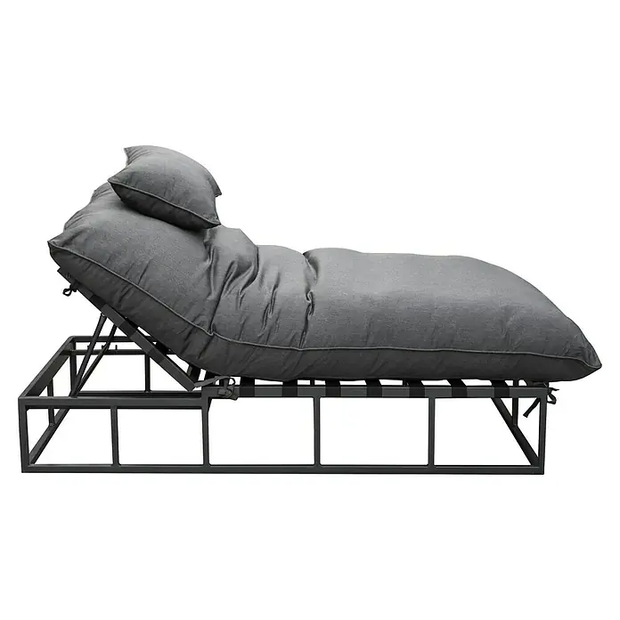 Sonnenliege Bona Middle - B x T x H: 130 x 200 x 35 cm, Aluminium, Dunkelgrau - Graue gepolsterte Chaiselongue mit verstellbarem dunklem Metallrahmen.